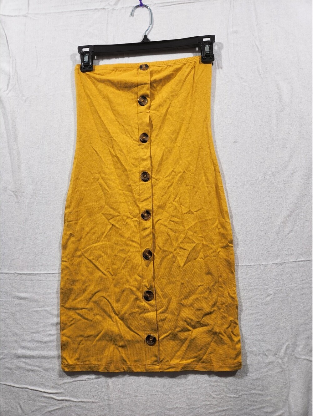 Heart & Hips Mustard Yellow Strapless Button-Front Tube Dress